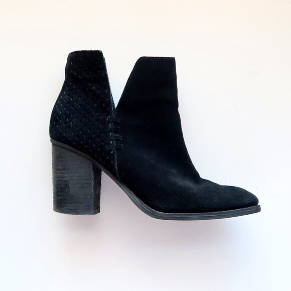 Steve Madden Shepp Black Suede Leather Block Heel Ankle Boots Booties Size 7.5 - Picture 7 of 15